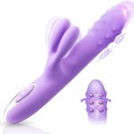 Vibrator Sex Toys Thrusting Dildo - Rolling G Spot Stimulator with Tri-Row 360??Rotating Beads + 10 Thrust + 10 Vibration for Dual Rabbit Ears, Ultra-Soft Liquid Silicone Adult Toy for Women Men Couple