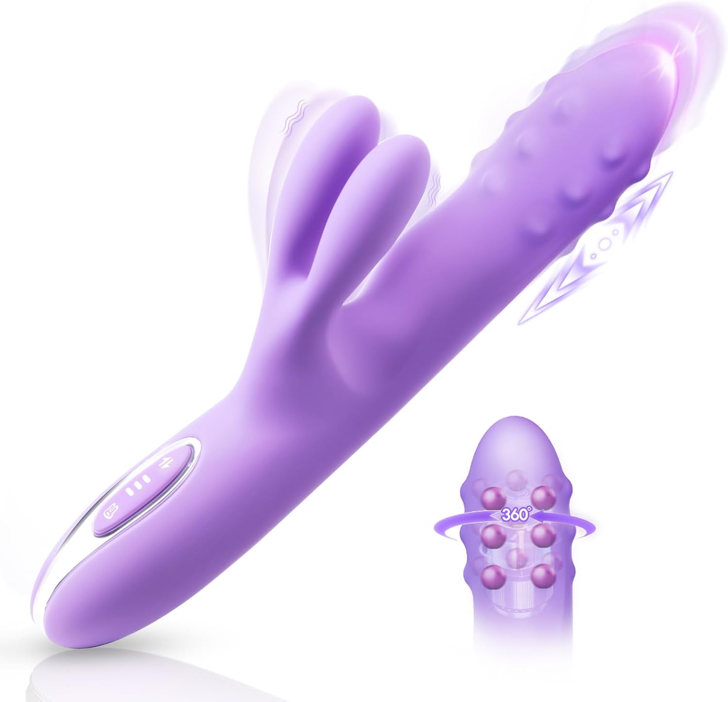 61NI8dYwZyL._AC_SL1500_.jpg Vibrator Sex Toys Thrusting Dildo - Rolling G Spot Stimulator with Tri-Row 360??Rotating Beads + 10 Thrust + 10 Vibration for Dual Rabbit Ears, Ultra-Soft Liquid Silicone Adult Toy for Women Men Couple - Image 1