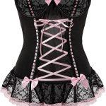 Sexy Rave Mesh Corset Ruffle Lace Up  Sheer Garter Belt Babydoll Lingerie Set With Thong 3 Piece Women